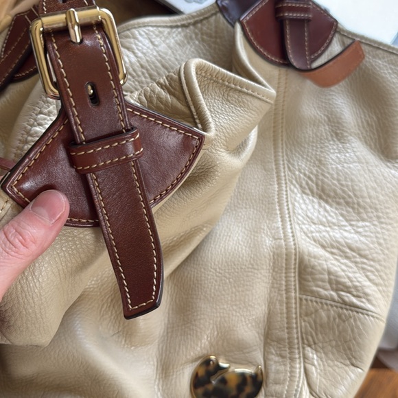 Vintage Dooney & Bourke tortoiseshell Elegant Cream Leather Tote Bag - Picture 7 of 12